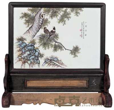 粉彩花鸟插屏 64.5×45cm